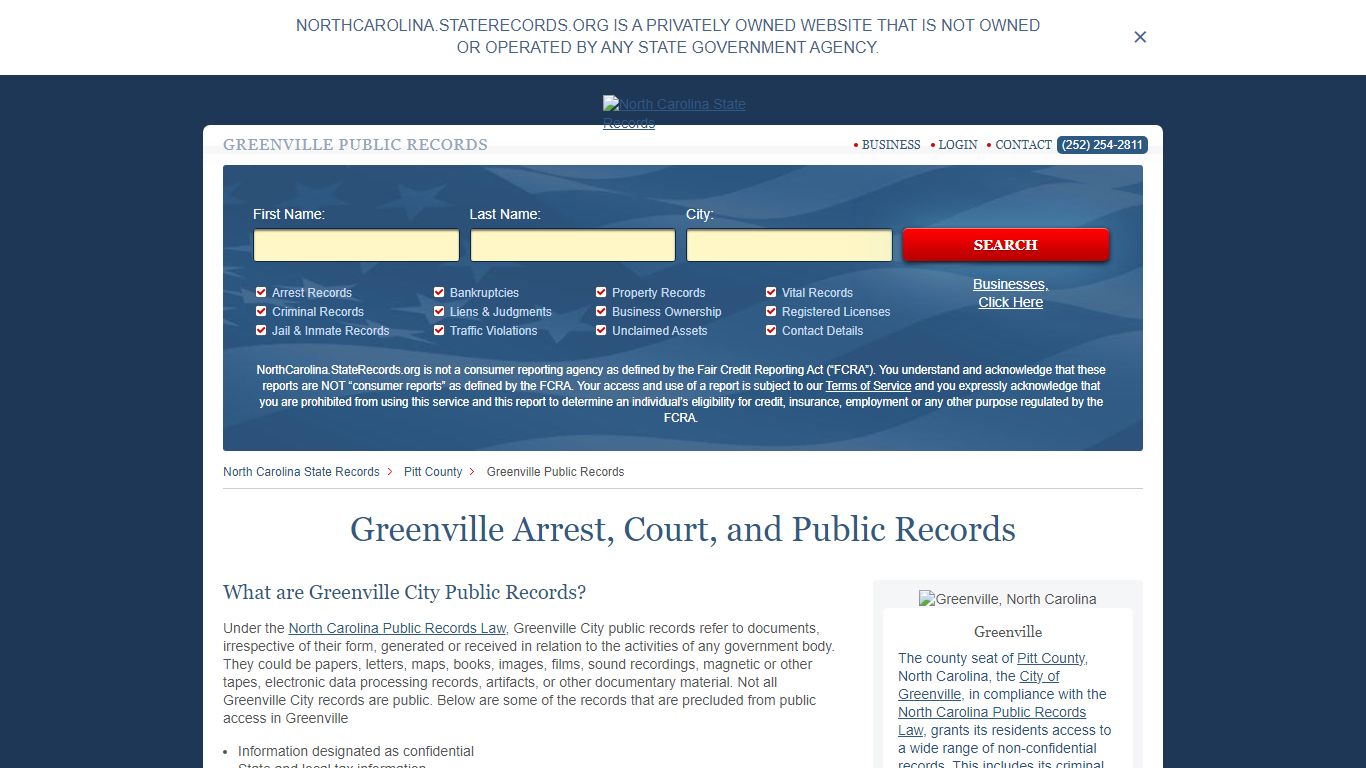 Greenville Arrest and Public Records | North Carolina.StateRecords.org